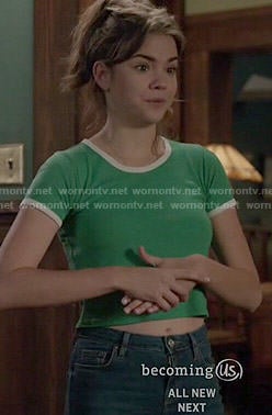 Callie’s green tee with white trim on The Fosters