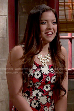 Jasmine’s red floral dress on I Didn’t Do It