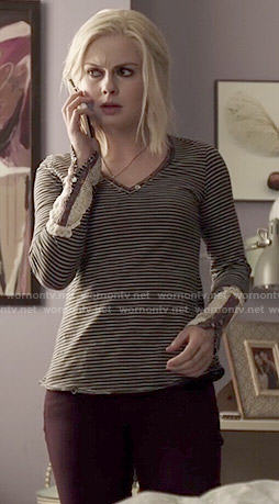 Liv's striped henley top with crochet sleeves on iZombie