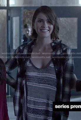 Malia's grey striped knit tank top and plaid shirt on Teen Wolf