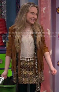 Maya's tan fringed jacket and gold skirt on Girl Meets World