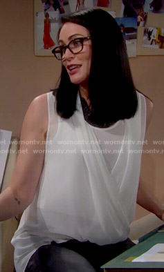Quinn’s white sleeveless wrap blouse on The Bold and the Beautiful