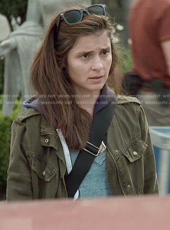 Rachel’s green army jacket on UnReal