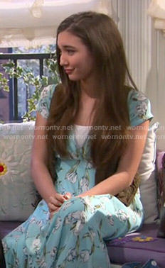 Riley's blue floral maxi dress and green vest on Girl Meets World