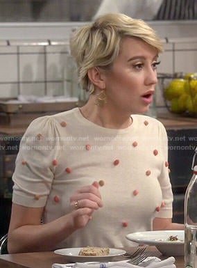 Riley’s polka dot top and purple leather skirt on Baby Daddy