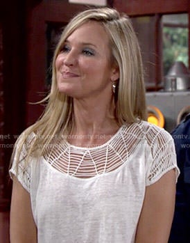 Sharon's white cutout yoke tee on The Young and the Restless