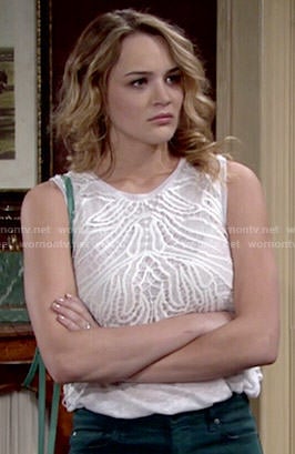 Summer's white embroidered overlay top on The Young and the Restless