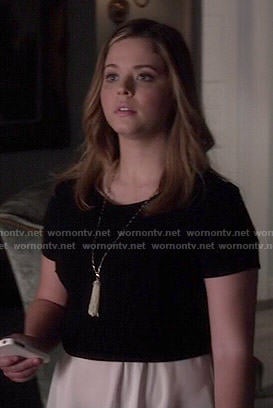Ali's black and white layered top on Pretty Little Liars