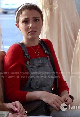 April's denim overalls on Chasing Life