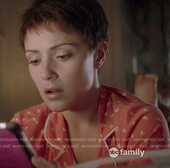 April's coral seahorse print pajamas on Chasing Life