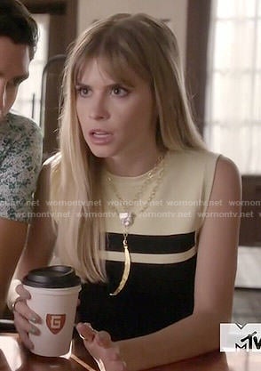 Brooke's black and yellow striped crop top on Scream