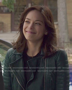 Cat’s green leather jacket on Beauty and the Beast