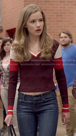 Emma's burgundy colorblock v-neck sweater on Scream