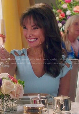 Genevieve’s blue dress with cutout shoulders on Devious Maids