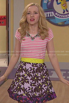 Liv’s floral skirt and striped top on Liv and Maddie