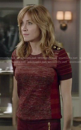 Maura’s red marled short sleeve top on Rizzoli and Isles