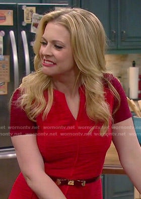 Mel's red textured dress on Melissa and Joey