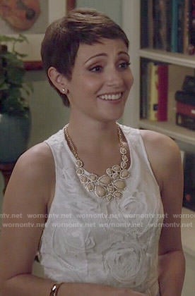 April's white rose textured dress on Chasing Life