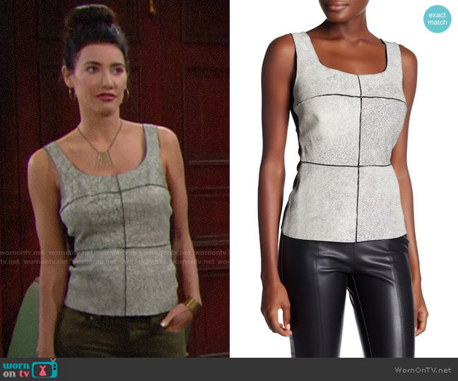 Bailey 44 Giallo Printed Leather Tank Top worn by Steffy Forrester (Jacqueline MacInnes Wood) on The Bold and the Beautiful