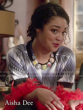 Beth’s blue striped crop top on Chasing Life
