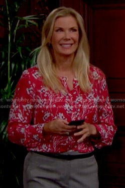 Brooke’s red floral blouse on The Bold and the Beautiful