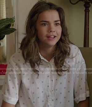 Callie's white printed button down shirt on The Fosters
