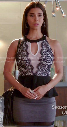 Carmen's black and white lace peplum top on Devious Maids