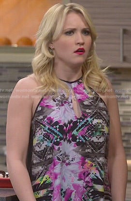 Gabi’s abstract floral print top with keyhole front on Young and Hungry