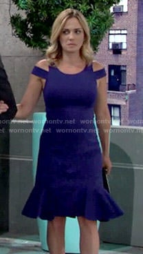 Sage’s blue cold-shoulder dress on The Young and the Restless