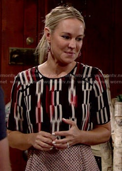 Sharon’s layered mixed print top on The Young and the Restless