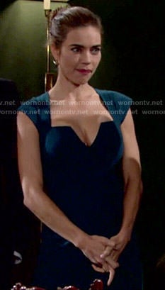 Victoria's teal notch neck dress on The Young and the Restless