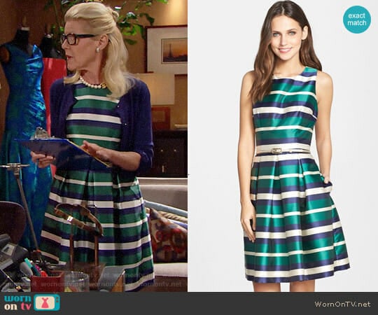 Eliza J Belted Stripe Twill Fit & Flare Dress worn by Pamela Douglas (Alley Mills) on The Bold and the Beautiful