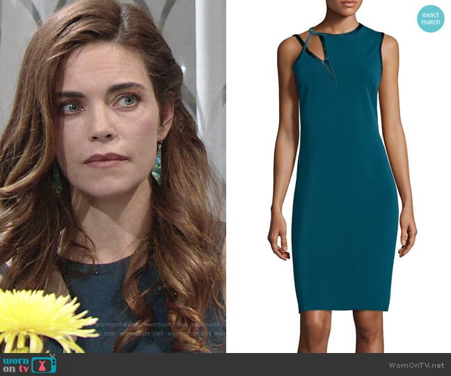 Halston Heritage Asymmetrical-Cutout Sheath Dress worn by Victoria Newman (Amelia Heinle) on The Young and the Restless