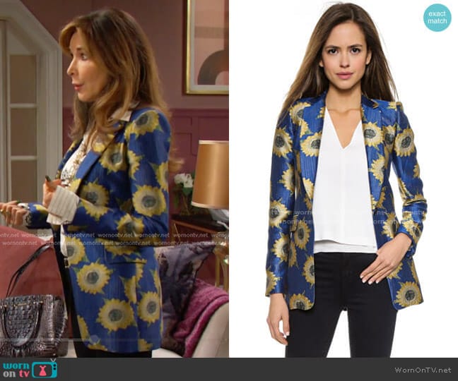 Alice + Olivia Sunnie Long Blazer worn by Kate Roberts (Lauren Koslow) on Days of our Lives