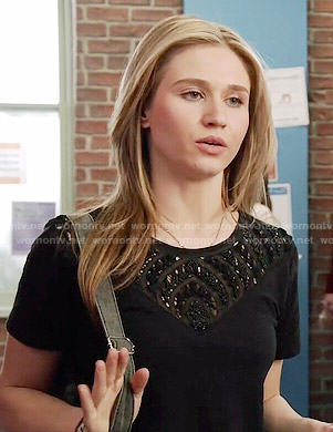 Amy’s black beaded top on Faking It