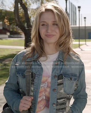 Amy’s donut t-shirt and denim jacket on Faking It