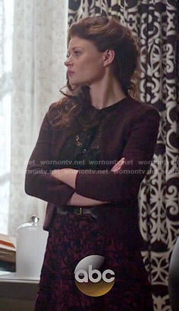 Belle's purple jacket, black lace top and textured skirt on Once Upon a Time