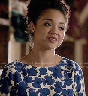Beth's blue floral top on Chasing Life
