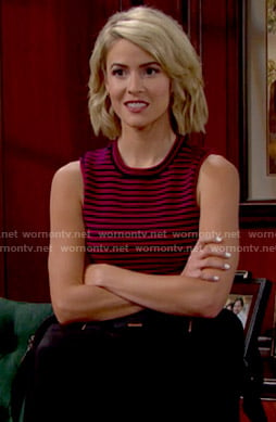 Caroline’s red striped crop top on The Bold and the Beautiful