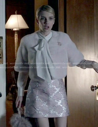 Chanel’s pink fur cropped jacket and silver skirt on Scream Queens