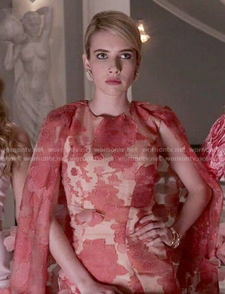 Chanel’s red floral caped dress on Scream Queens