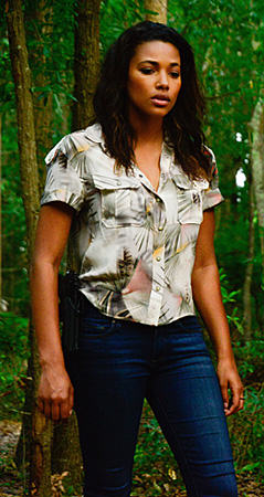 Eva's tropical printed shirt on Under the Dome