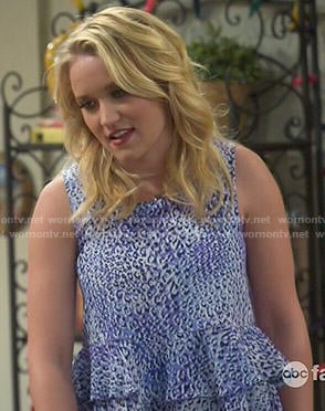 Gabi’s blue leopard print top with ruffle trim on Young and Hungry