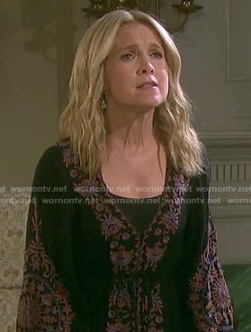 Jennifer’s black floral trim peasant dress on Days of our Lives