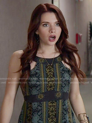 Karma's blue and green printed cutout dress on Faking It