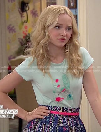 Liv's mint hummingbird tee and patterned skirt on Liv and Maddie