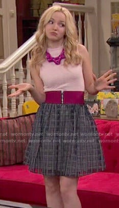 Liv’s black checked skirt and pink zip belt on Liv and Maddie