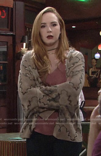 Mariah’s brown patterned cardigan on The Young and the Restless