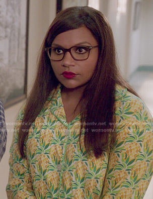 Mindy's pineapple print pajamas on The Mindy Project