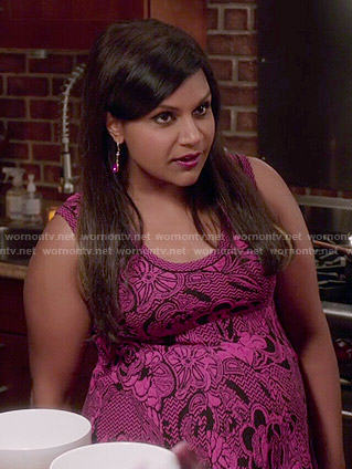 Mindy's pink and black floral dress on The Mindy Project